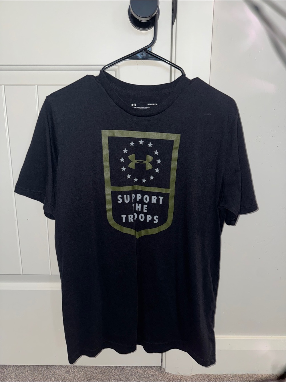 Under Armour Black Tee with Olive Military Shield Graphic